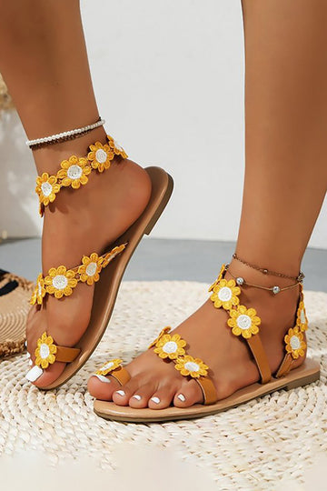 Gelbe Blume Boho Flache Sandalen